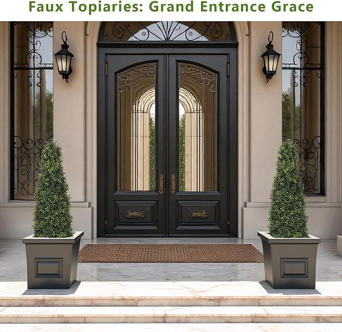 4ft Artificial Boxwood Topiary Trees (Set of 2) - UV Resistant Faux Plants Outdoor, Realistic 48in Fake Potted Bushes and Shrubs for Front Porch, Planter, Patio - Low Maintenance & Evergreen-VerdiqueGarden