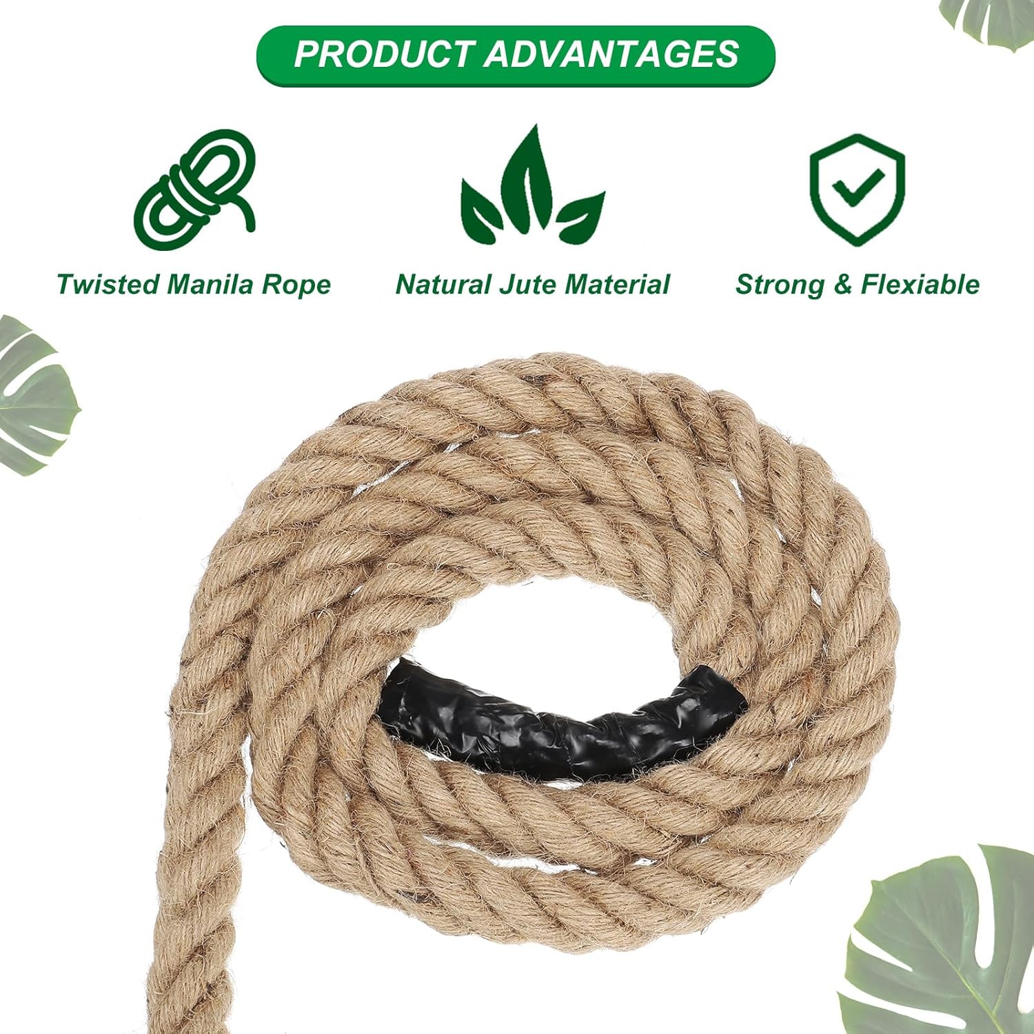 Patikil 3/4" x 50 Ft Twisted Manila Rope - Natural Thick Jute Rope for Docks, Railings, Bundling, Craft, Tug of War, Decorating-VerdiqueGarden