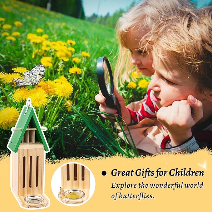 Butterfly House and Feeder for Outside, Wooden Butterfly House for Garden, Natural Butterfly Habitat with Butterfly Puddler on The Floor or Hanging on Tree Wall-VerdiqueGarden