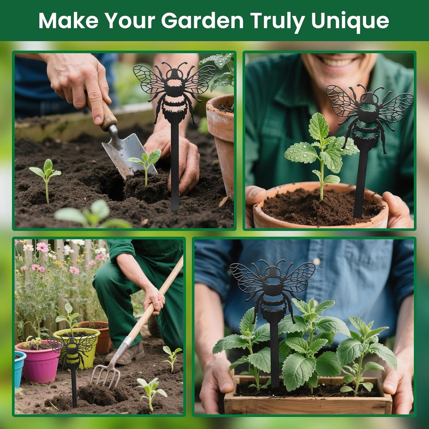 CUTHOLLOW Metal Plant Marker Stake Bee for Outdoor Indoor, Waterproof 11.8 inch Cute Garden Plant Labels Sign Tag for Vegetables, Farmhouse Greenhouse Decor - Funny Gardening Gifts-VerdiqueGarden