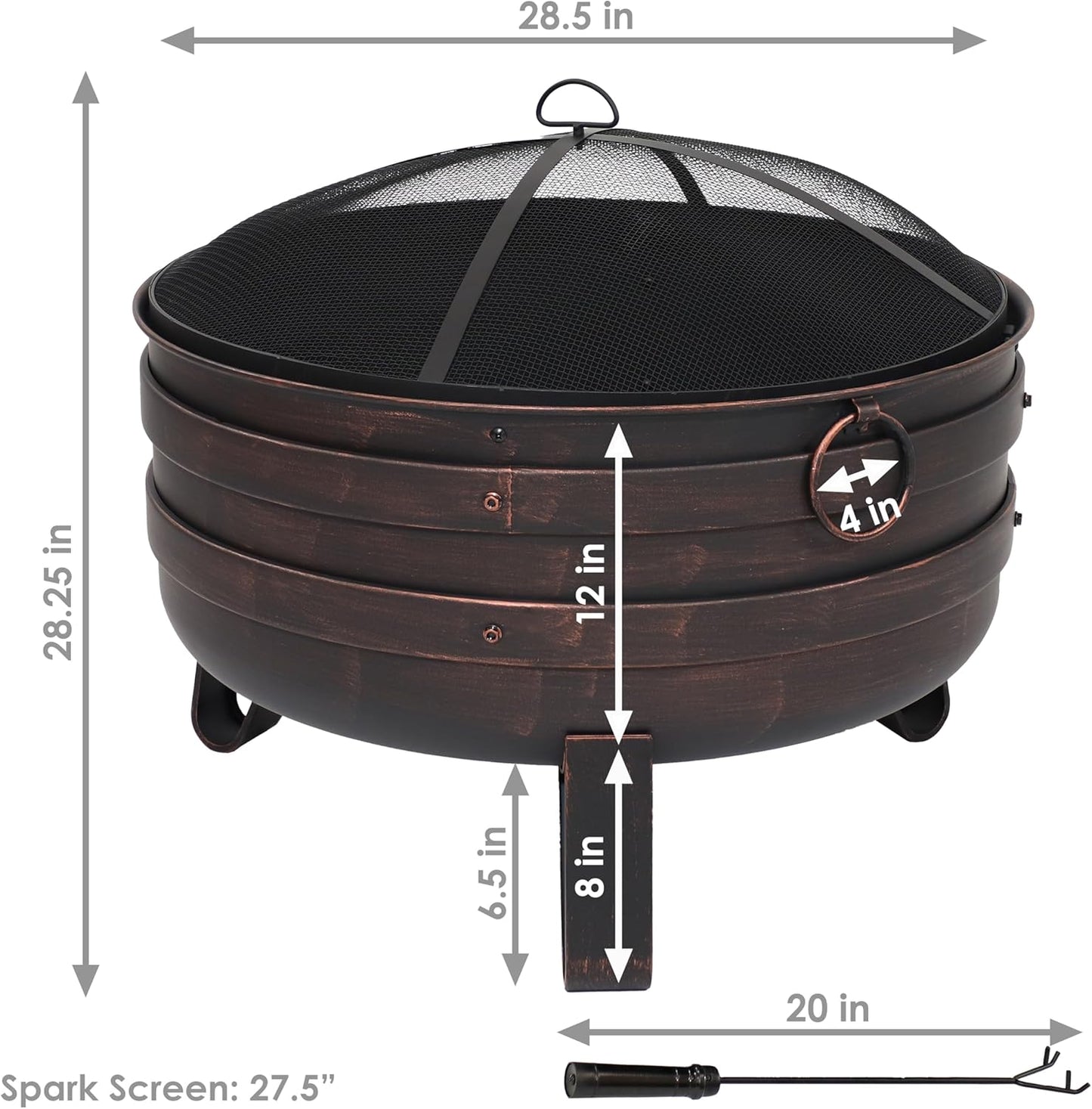 Sunnydaze 24-Inch Heavy-Duty Steel Cauldron Fire Pit - Includes Spark Screen and Protective Cover - Brushed Bronze-VerdiqueGarden