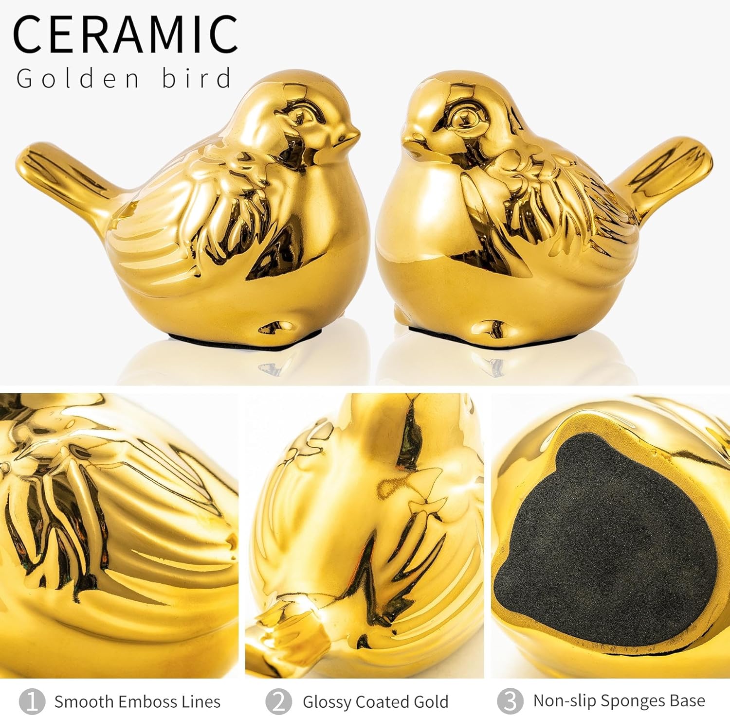 Set of 2 Small Birds Statues Gold Home Decor Modern Boho Style Figurine Decorative Ornaments for Living Room, Bedroom, Office Desktop, Cabinets, Shelf-VerdiqueGarden