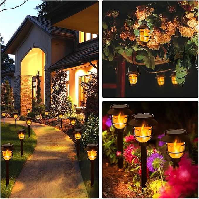 10 Pack Solar Pathway Lights Outdoor - Bright Solar Powered Garden Lights with Flickering Flame, Auto On/Off Waterproof Path Lights Decorative, Landscape Lighting for Yard Patio Walkway Driveway-VerdiqueGarden