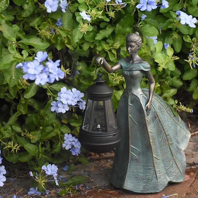 Fairy Garden Statue Solar Garden Decor Resin Statue with Lights for Yard Lawn Decorations Outdoor Patio Gardening Gifts for Women 5.5 * 9.5 * 11.5 Inch-VerdiqueGarden