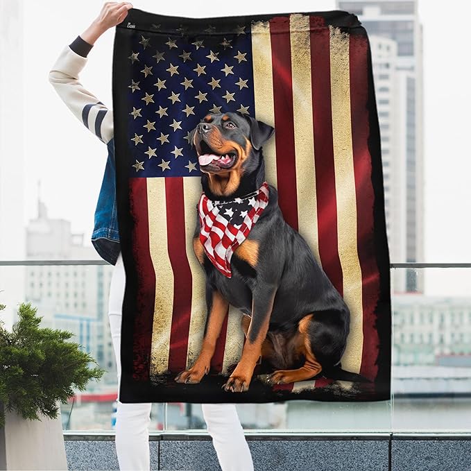Flags-Rottweiler American Flag, House Flag (29.5" x 39.5")-USA House Garden Flags Premium Polyester-Decorative Outdoor Flags-VerdiqueGarden