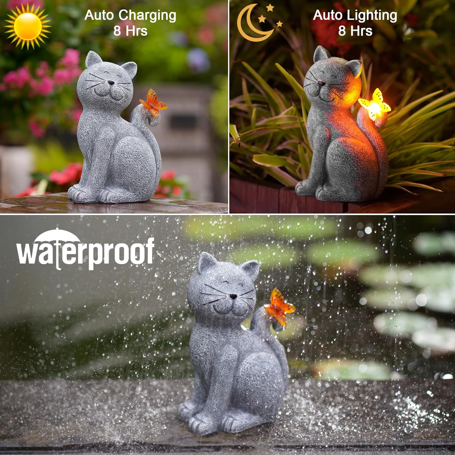 Nacome Cat Outdoor Statues for Garden: Outside Decor with Butterfly Clearance for Yard Art Lawn Ornaments Porch Patio Balcony Home House - Birthday Gifts for Grandma Mom Women-VerdiqueGarden