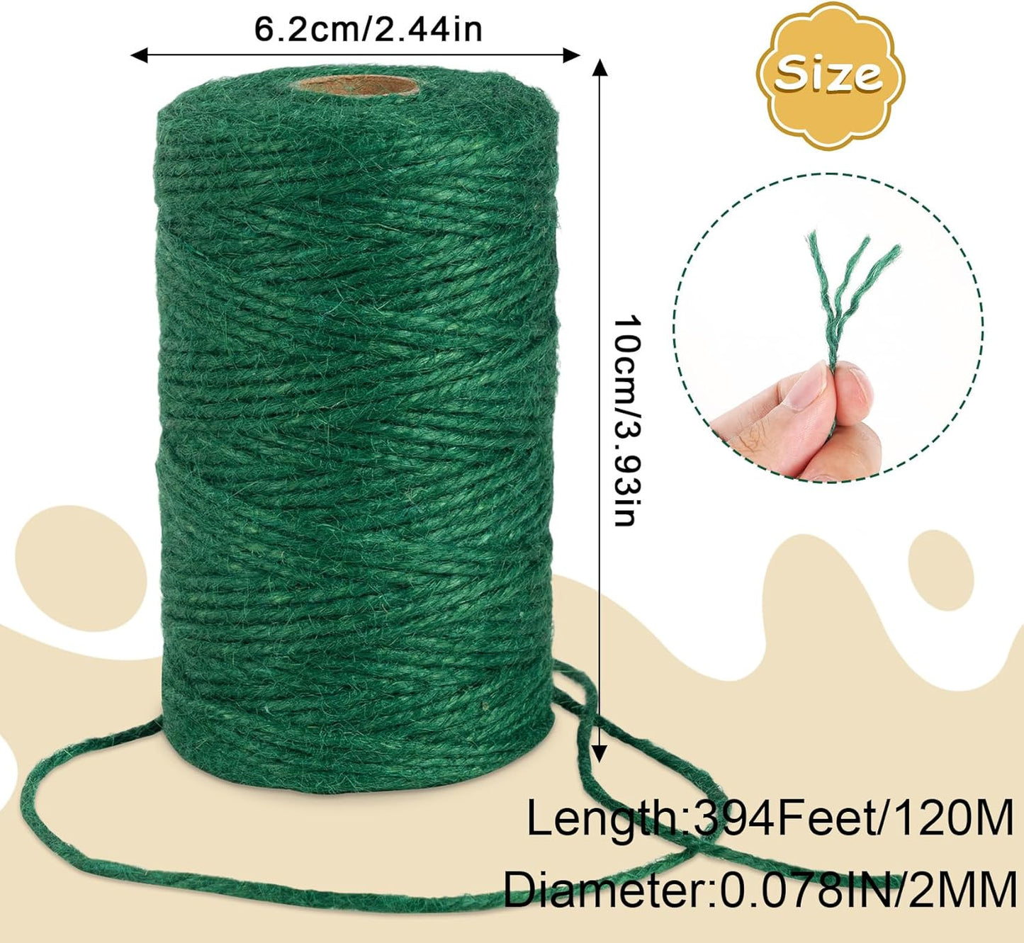 Garden Twine, 394 Feet 2mm Jute Twine,Baling Plant String,Gardening Jute for Climbing Plants,Tomatoes, Crafting Floristry 120-meter Green Hemp Rope, 2mm-VerdiqueGarden