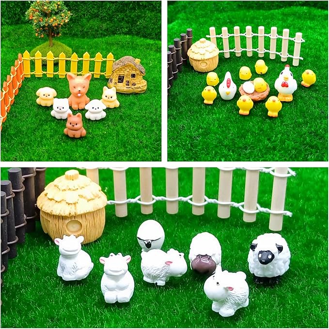 100 Pcs Mini Resin Animals Figures, Farm Tiny Plastic Animals Figurines to Hide Miniature Fairy Garden Decorations Accessories-VerdiqueGarden