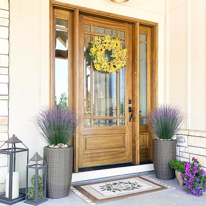 100Pcs Artificial Grass Plants, Faux Shrubs Wheat Grass, Artificial Tall Fake Plants for Outdoor Decor, Greenery Stems Weed for Room Indoor Home Decor（Green Purple Tail）-VerdiqueGarden