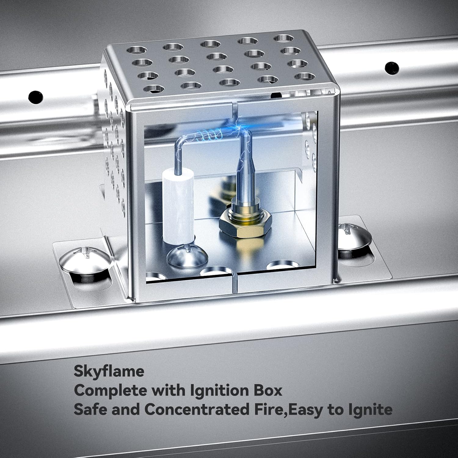 Skyflame Stainless Steel 24" Rectangle Fire Pit Drop-in Burner Kit with Extinguishing Protection Device, Flame Sensing, Electronic Spark Ignition, Gas Hose Connector for Propane-VerdiqueGarden