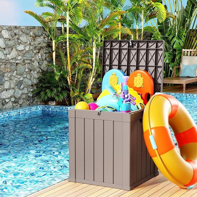 40 Gallon Resin Deck Box, Lockable Patio Outdoor Storage Box for Furniture, Garden Tools and Tools Storage, Waterproof Outside Storage Boxes - Grey-VerdiqueGarden