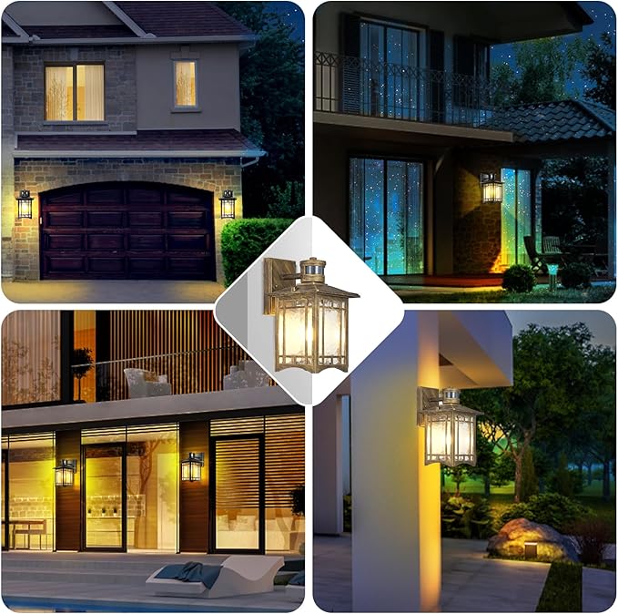 Bronze Outdoor Motion Sensor Lights - Dusk to Dawn Lighting Fixture for Outside House Exterior - Wall Mount Porch Lantern with Yard Front Motion Detector - Garage Patio Anti-Rust Light-VerdiqueGarden