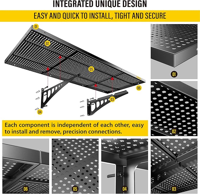 4-Pack 1.64x4ft Adjustable Garage Wall Shelving 1120lbs Load Capacity Heavy Duty Wall Mounted Storage Shelf Metal Floating Shelves for Garage(Black)-VerdiqueGarden