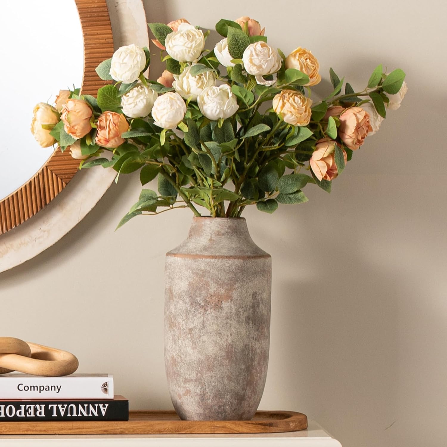 Mitt&Ditt Ceramic Flower Vase, 12.5 inch Tall Off-White Vase, Large Decorative Terracotta Vases, Farmhouse Rustic Pottery Vases for Home Decor, Living Room, Table-VerdiqueGarden