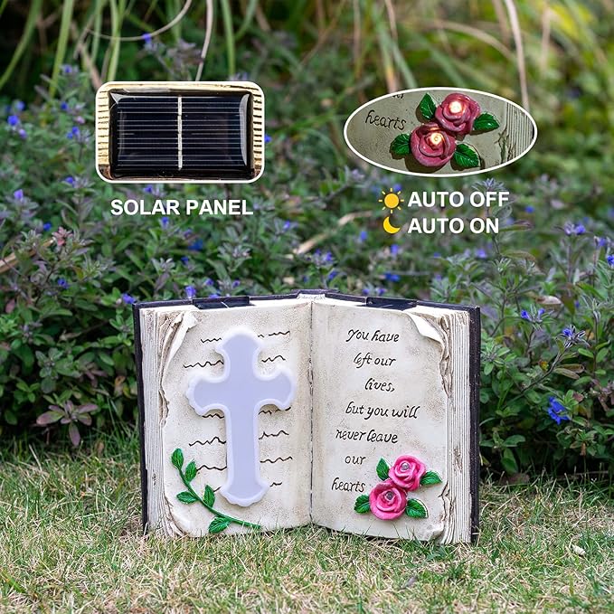 Outdoor Solar Bible Cross Garden Stakes Lights, Waterproof Memorial Grave Decorations Gifts for Cemetery Outdoors Lawn Yard Home Patio Decor-VerdiqueGarden