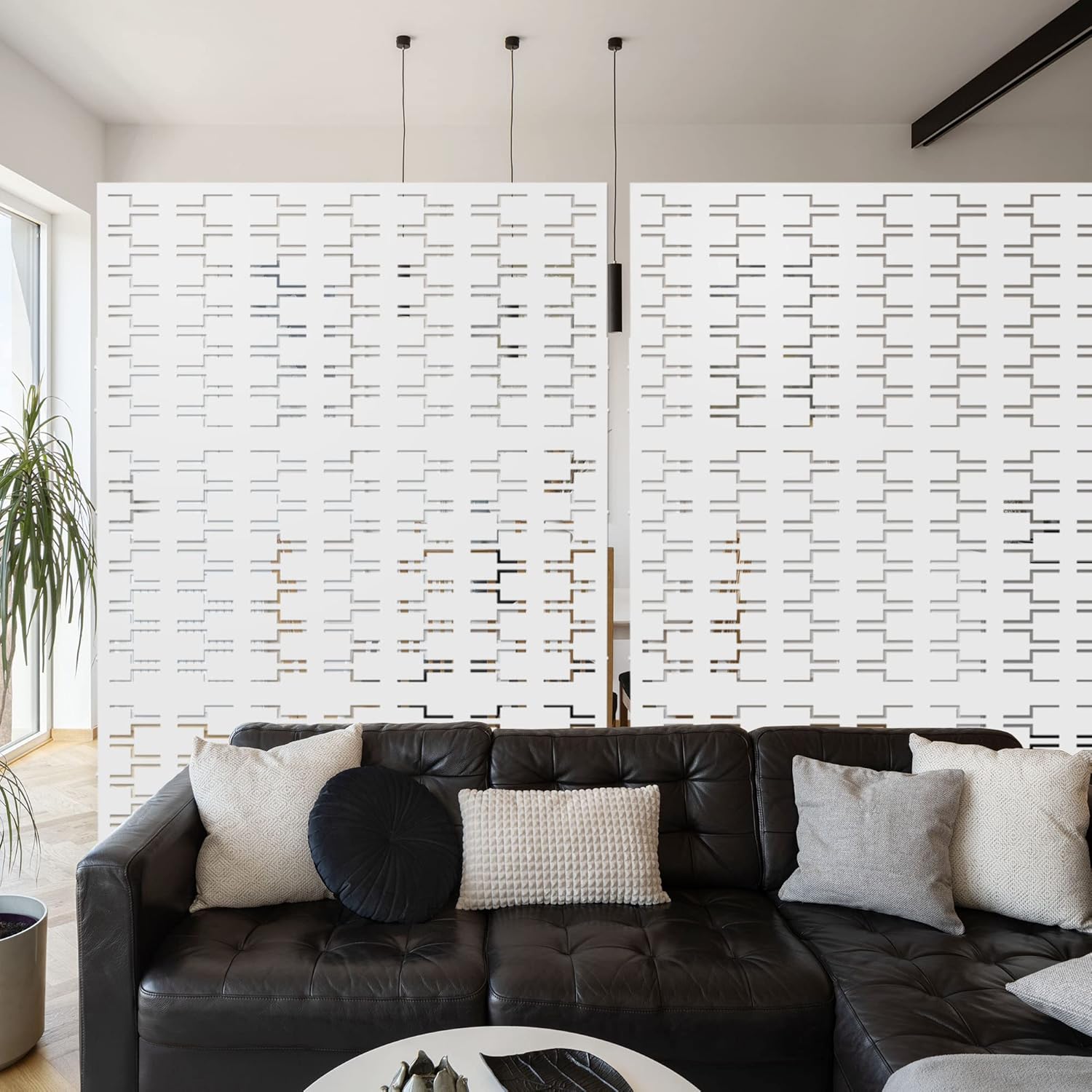 Metal Privacy Screen Outdoor 72" H×47" W,Freestanding Decorative Privacy Screen for Balcony Yard&Garden,Privacy Fence-White&Brick-VerdiqueGarden