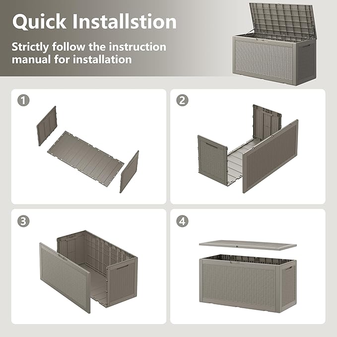 KAMABOKO 101 Gallon Waterproof Large Resin Deck Box, Lockable Large Outdoor Storage Boxes Indoor Outdoor Storage Container for Patio Cushions, Gardening Tools, Pool Supplies, Grey-VerdiqueGarden