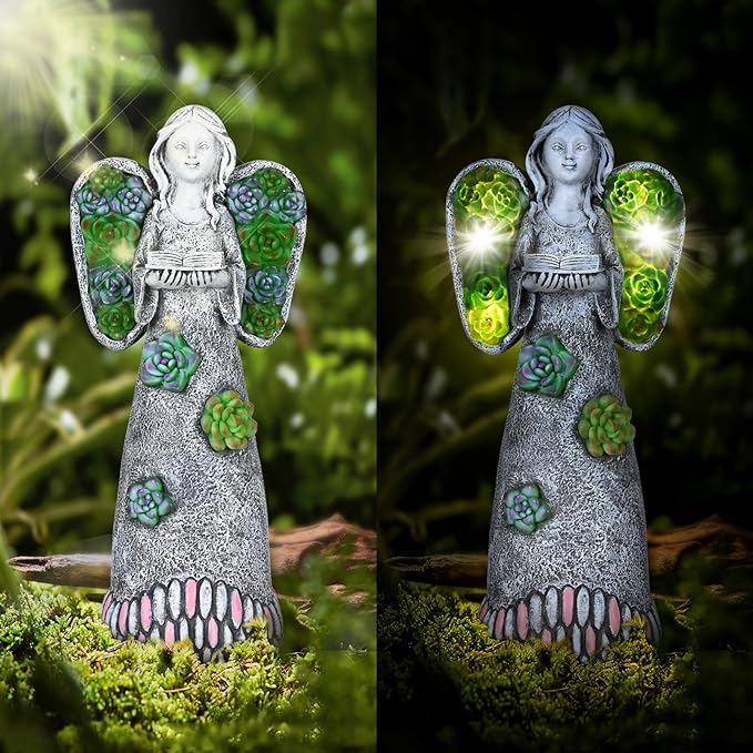 Garden Angels Statue-Solar Angel Statues Cemetery Decoration- Outdoor Memorial Pray Angels Figurine for Patio Lawn Yard Porch Decorations,10.24 Inches-VerdiqueGarden