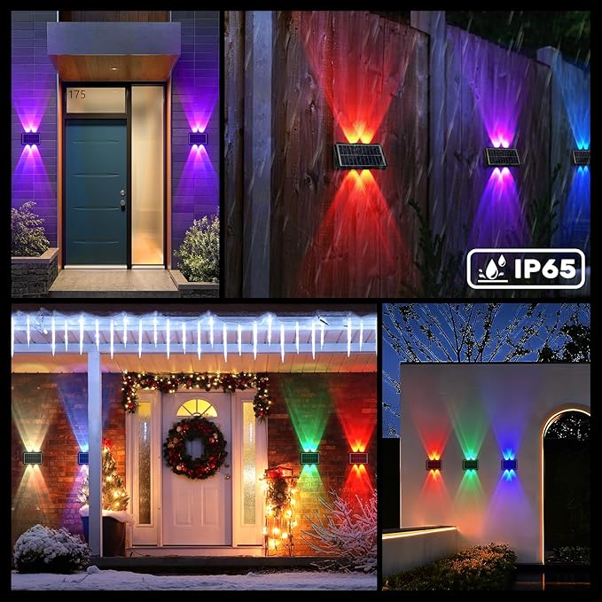 4LED Multi-Color Solar Wall Lights, Up and Down Lighting Solar Outdoor Light Waterproof IP65, Solar Fence Light for Yard Garden Garage Walkway Porch Christmas Decorations (4 Pack)-VerdiqueGarden
