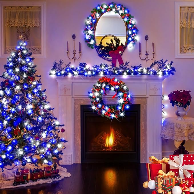 KNONEW 403FT 1000 LED Christmas Lights Outdoor String Light with 8 Modes and Timer Memory Waterproof Fairy Lights Decorations for Xmas Tree Yard Wedding Backdrop Decor(Blue and White)-VerdiqueGarden