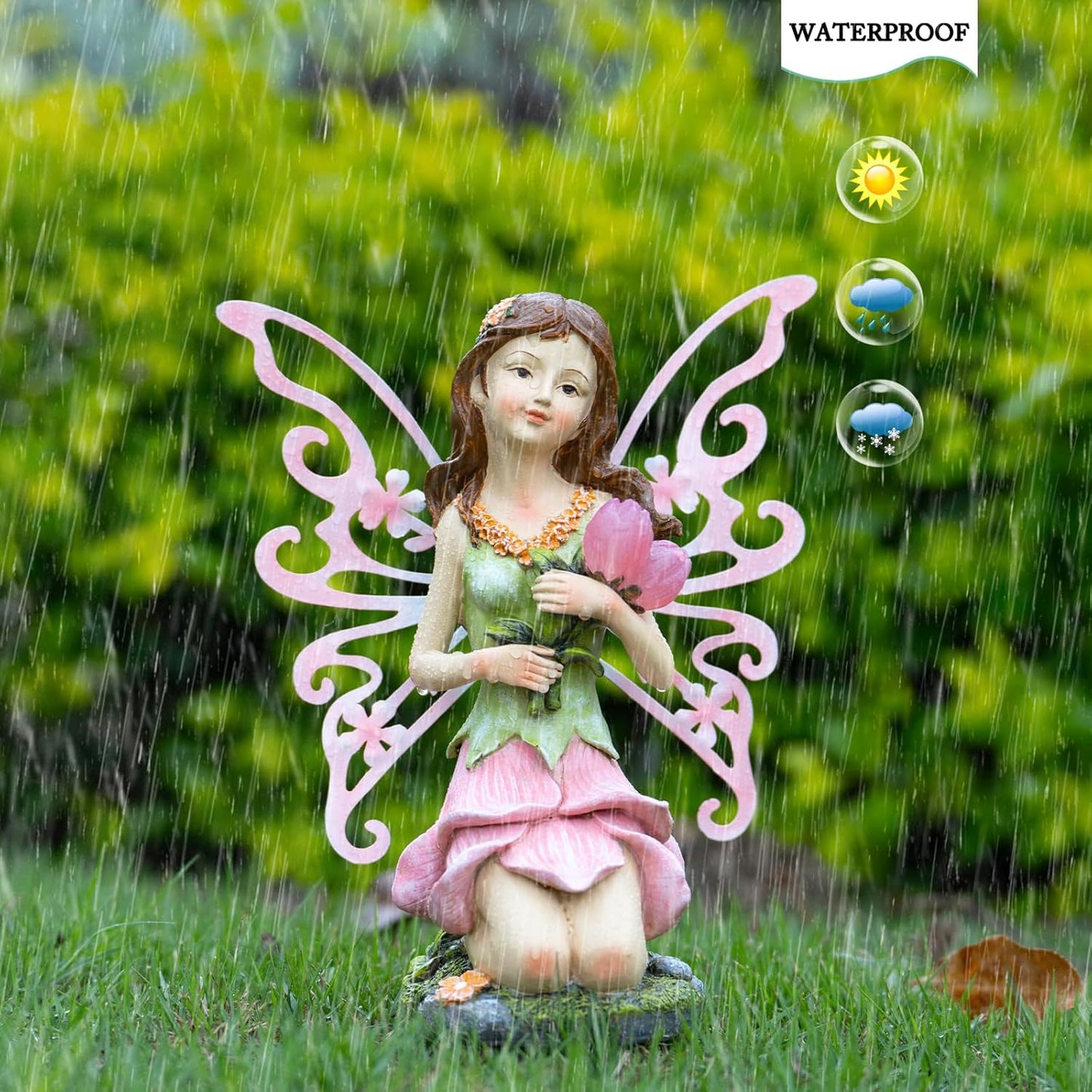 Fairy Decor, Solar Outdoor Statue, Accessories for Fairy Garden Gifts - Resin Figurine for Patio Yard Lawn, Size 8.35 x 4.92 x 10.82 inches-VerdiqueGarden