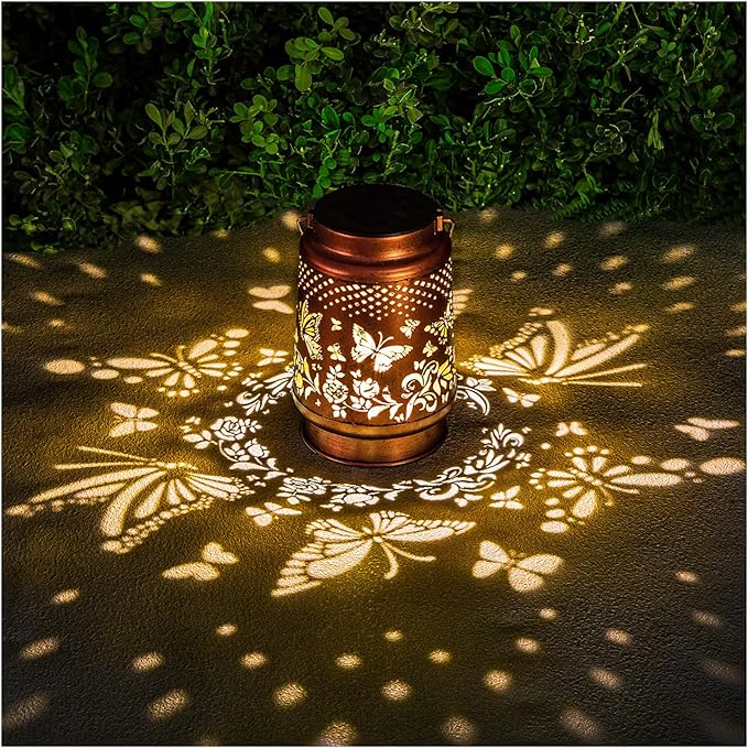 Solar Lanterns Outdoor Waterproof Butterfly Garden Decor Birthday Gifts for Women Mom Grandma, Hanging Solar Lights Metal Lantern Decoration Outside for Yard, Patio, Backyard, Porch-VerdiqueGarden