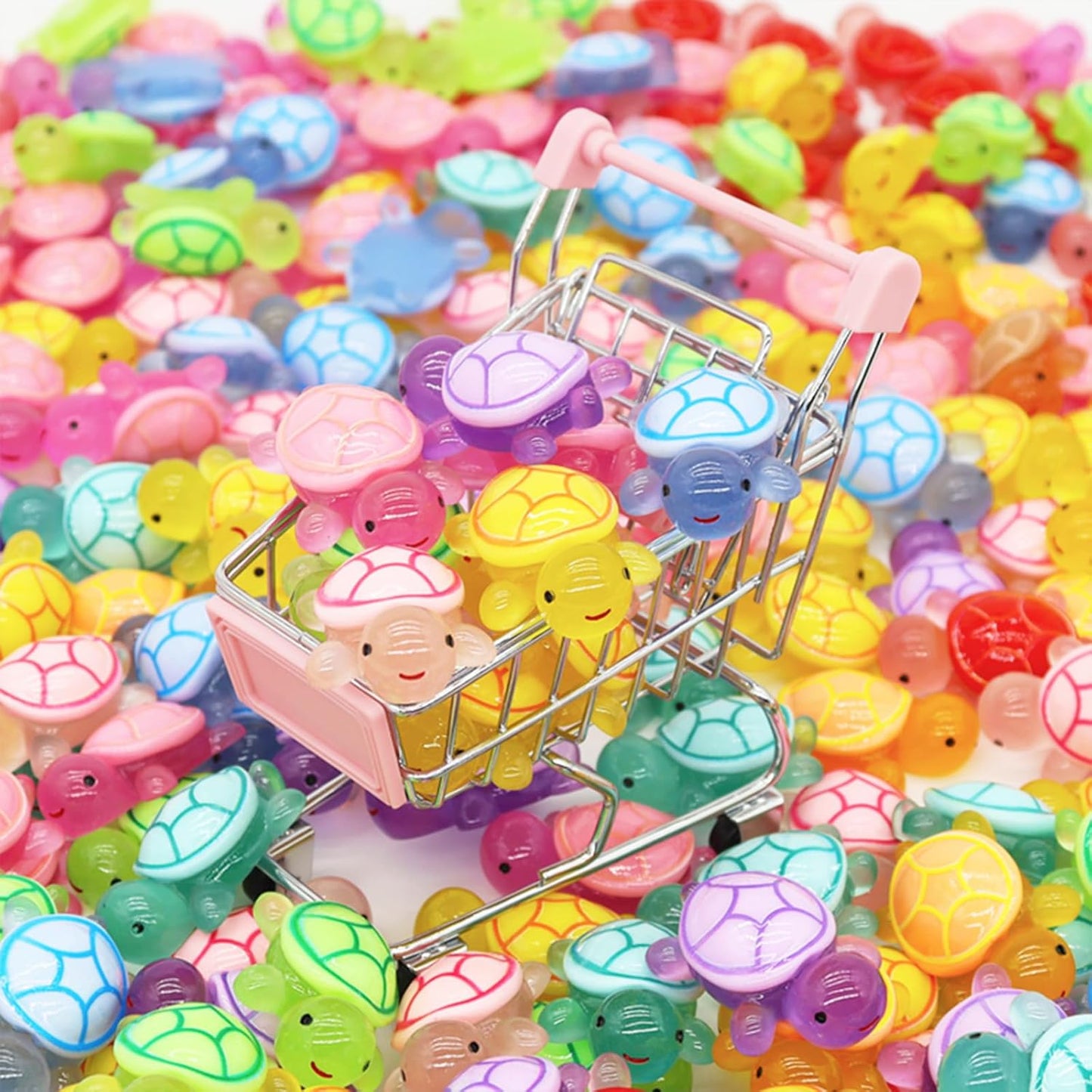 100 Pcs Small Glow in The Dark 3D Resin Turtles Miniature Garden Figurines,Accessories for Decorating DIY Dollhouse Fish Tank Fridge Wall Art, Safe, Durable, Non Fading 10 Colors-VerdiqueGarden