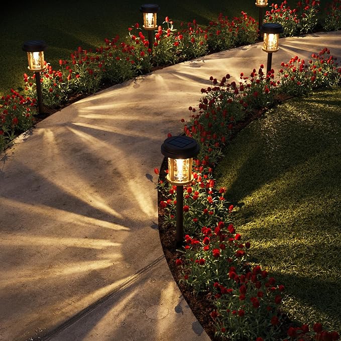 XMCOSY+ Solar Garden Lights Waterproof - 20 LM Solar Pathway Lights, Water Lens Glass Outdoor Lighting for Garden Yard Walkway Driveway Landscape (Warm White)-VerdiqueGarden