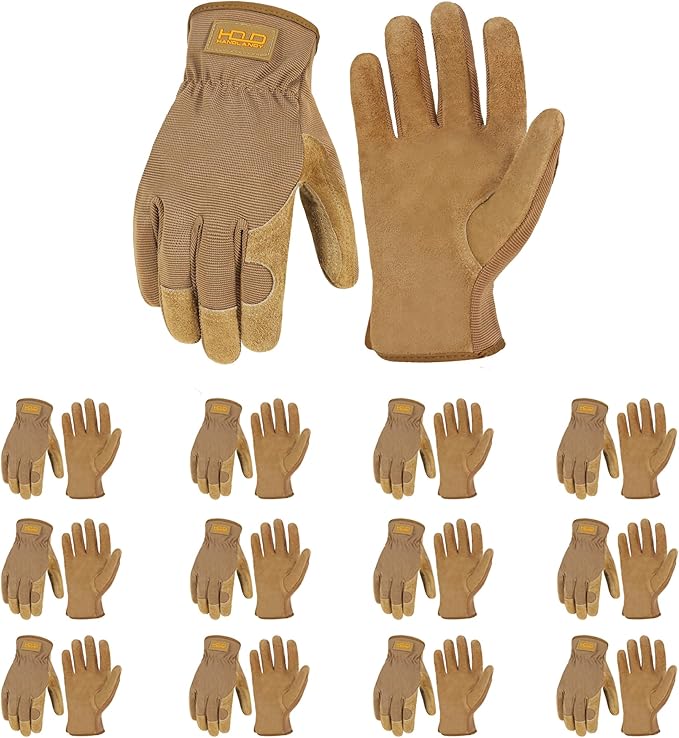 HANDLANDY Leather Work Gloves for Men & Women, Reinforced Durable Garden Gloves, Cowhide Working Glove for Gardening-VerdiqueGarden