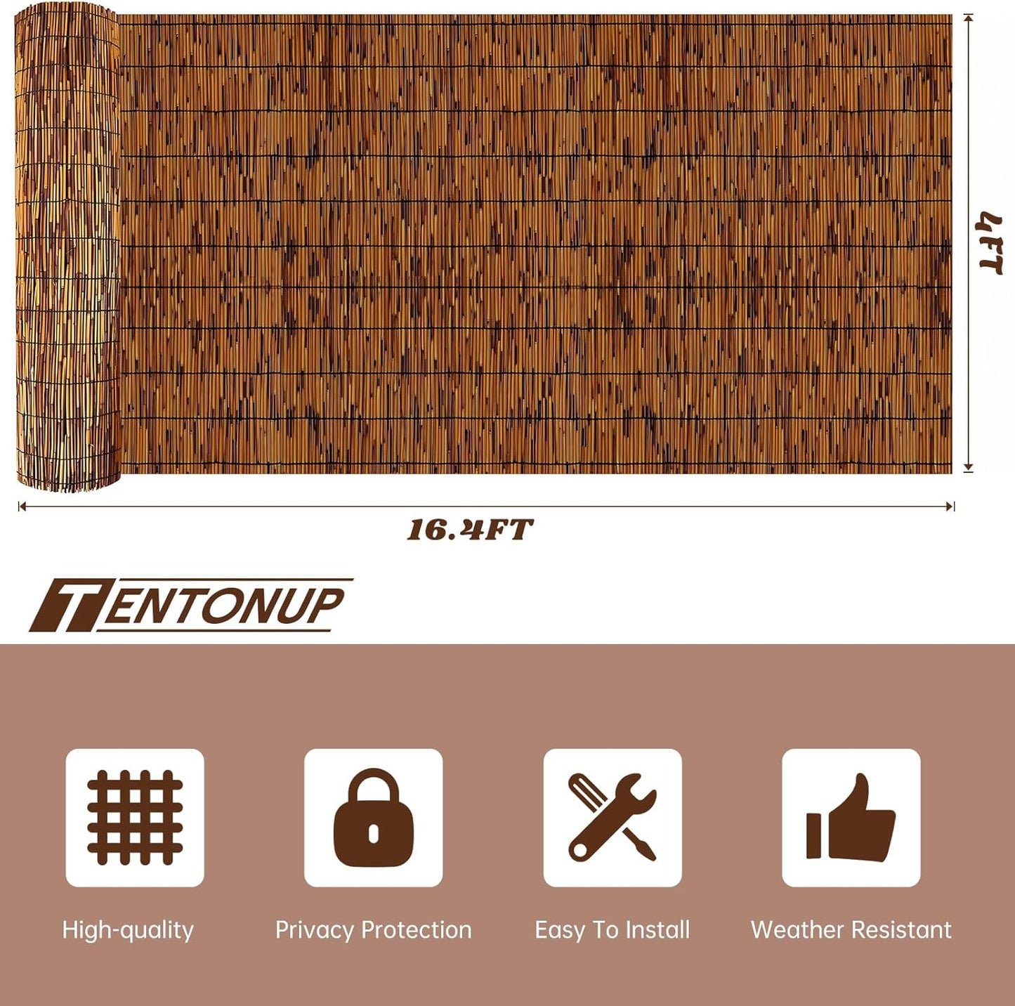 Natural Bamboo Reed Fence, 4FT x 16.4FT,Bamboo Privacy Screen for Garden, Decorative Fence for Outdoor Privacy Screening, Sun Blocking, Decorative Divider, Brown-VerdiqueGarden