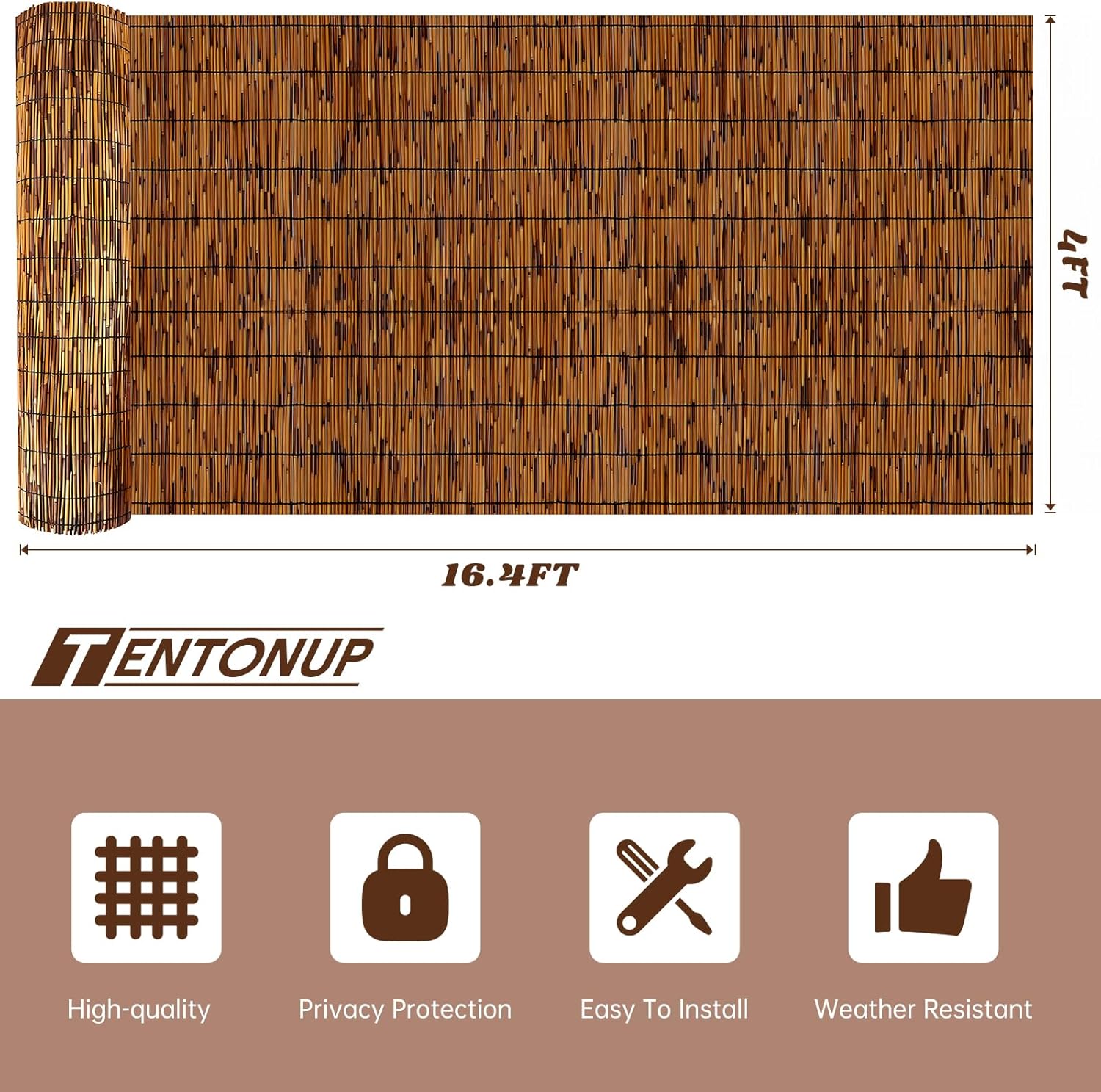 Natural Bamboo Reed Fence, 4FT x 16.4FT,Bamboo Privacy Screen for Garden, Decorative Fence for Outdoor Privacy Screening, Sun Blocking, Decorative Divider, Brown-VerdiqueGarden