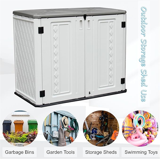 Sheds & Outdoor Storage, 34 Cu.ft Horizontal Storage Sheds Outdoor with Floor, Outdoor Storage Cabinet Waterproof for Garage Storage, Pool Storage, Bike Shed, Garden Shed-VerdiqueGarden