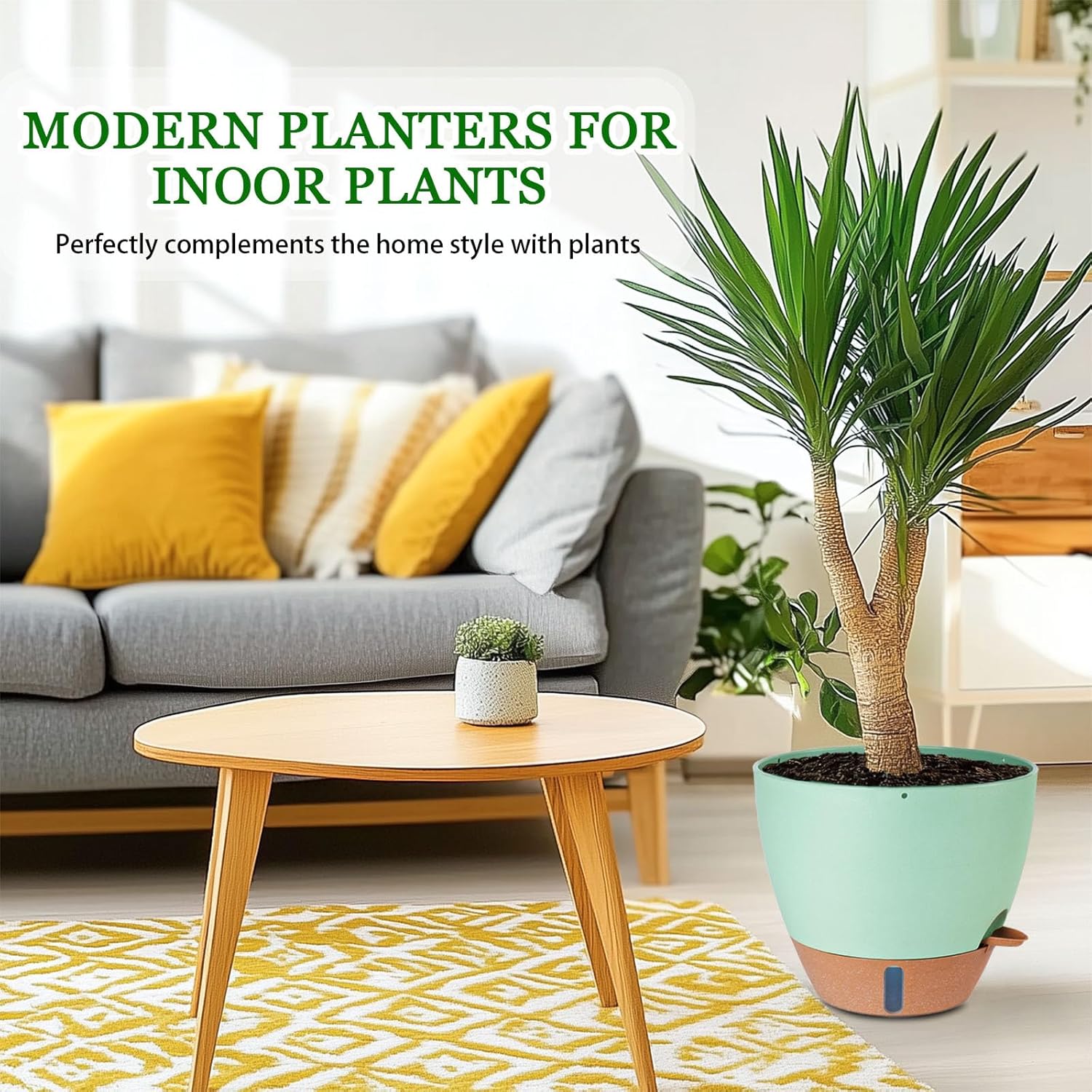 8/10/12 Inch Self Watering Pots for Indoor/Outdoor Plants - Large Plastic Planter with Drainage Holes, Water Level Indicator & Deep Reservoir, Modern Decorative Flower Pots (Green)-VerdiqueGarden