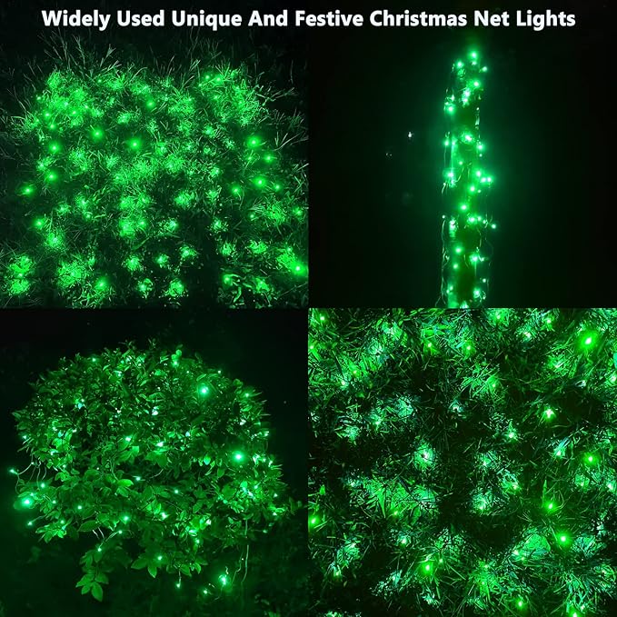 HISHINY Christmas Net Lights Outdoor, 5ftx5ft 100LED Green Wire, Connectable Bush Mesh Net Lights String for Christmas,St Patricks Party,Shrub,Yard,Tree (Green)-VerdiqueGarden