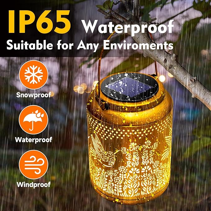 Hyrion Hummingbird Solar Lanterns Outdoor Waterproof Metal Hanging Lights, Garden Decor Gifts for Women, Mom, Grandma Solar Decorations for Yard, Patio, Backyard, Porch, Lawn, Tabletop, Walkway-VerdiqueGarden
