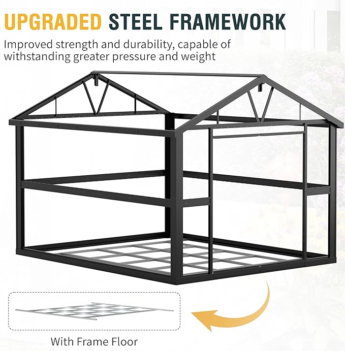 10x12 Ft Outdoor Storage Shed, Extra Large Metal Shed with Frame Floor, Lockable Doors, 2 Windows, Outside Steel Tiny House Ideal for Garden, Backyard, Patio Utility, Tool Storage-VerdiqueGarden