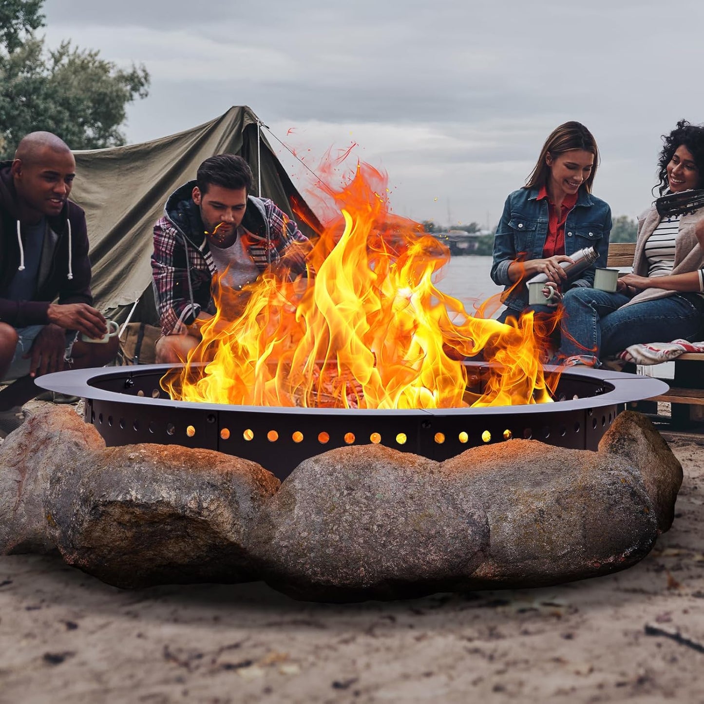 42 inch Fire Ring, Large Round Firepit Insert,Fire Pit Ring for Camping, Wood Burning Fire Pit for Yard,Garden,Outdoor Fireplace, DIY Fire Rings for Outside-VerdiqueGarden