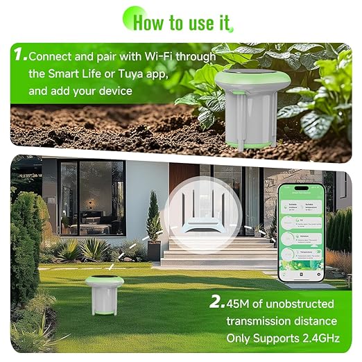 Smart 3-in-1 Soil Moisture/Temperature/Fertility Meter for Outdoor Plant, Soil Test Kit for Garden/Farming/Lawn, GreenVation Digital Soil Sensor with Tuya/Smart Life APP Push Notification-VerdiqueGarden