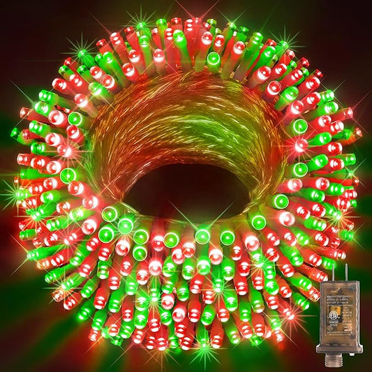 KNONEW 600ft 1500 LED String Lights Outdoor Christmas Lights 8 Modes & Timer Fairy Light Plug in Waterproof LED String Lights for Xmas Yard Tree Wedding Party Holiday Decorations (Red and Green)-VerdiqueGarden