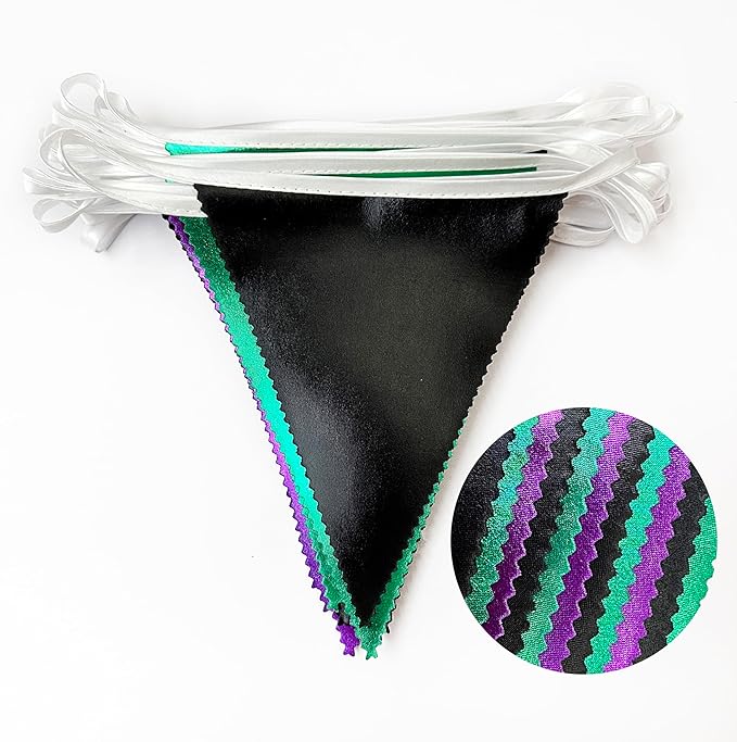 Black Purple Green Party Decorations Metallic Fabric Triangle Pennant Banner Flag Bunting for Boys Men Birthday Graduations Wedding Bachelorette Retirement Video Game Level Up Theme Party Supplies-VerdiqueGarden