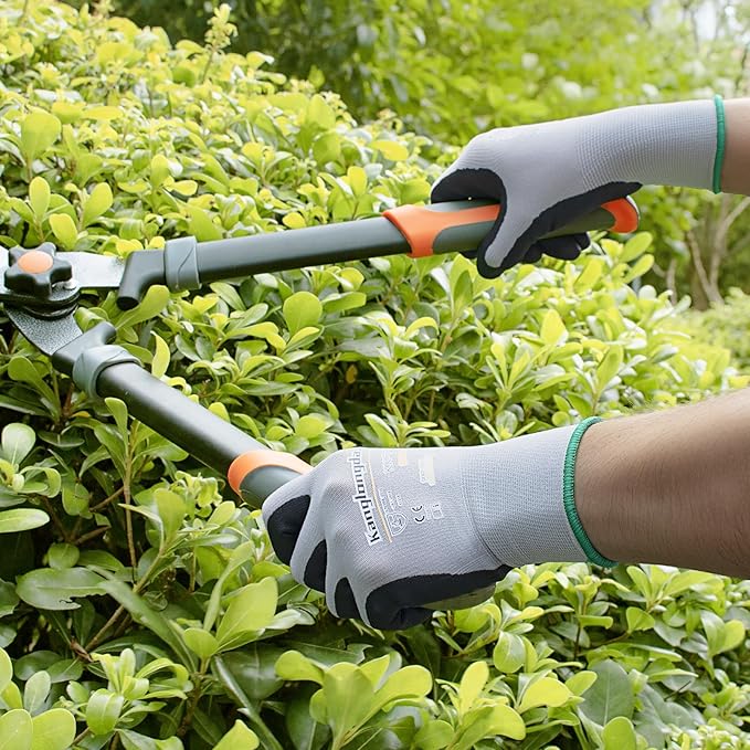 3-Paris Medium Work Gloves for Men and Women, Nitrile Coated Safety Protective Gloves with Grip, Ideal for Gardening, Warehouse, Mechanic, Light Duty Construction Work-VerdiqueGarden