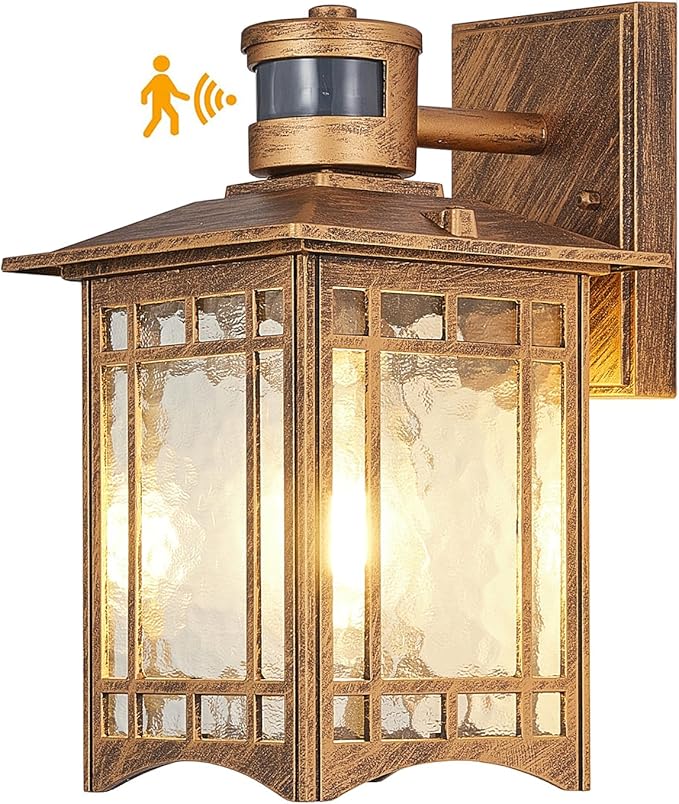 Brown Motion Sensor Outdoor Lights Wall Mount - Dusk to Dawn Exterior Light Fixture for Outside House Porch Patio Garage - Waterproof Lantern with Yard Front Motion Detector-VerdiqueGarden