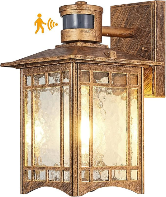 Brown Motion Sensor Outdoor Lights Wall Mount - Dusk to Dawn Exterior Light Fixture for Outside House Porch Patio Garage - Waterproof Lantern with Yard Front Motion Detector-VerdiqueGarden