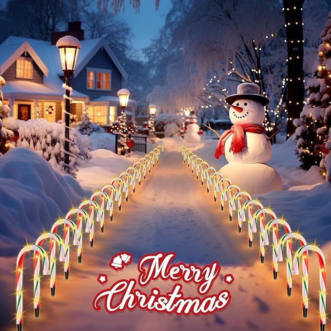 10" Christmas Candy Cane Pathway Lights, Set of 10 Pack Christmas Outdoor Decorations Candy Cane Lights Red & Green-VerdiqueGarden
