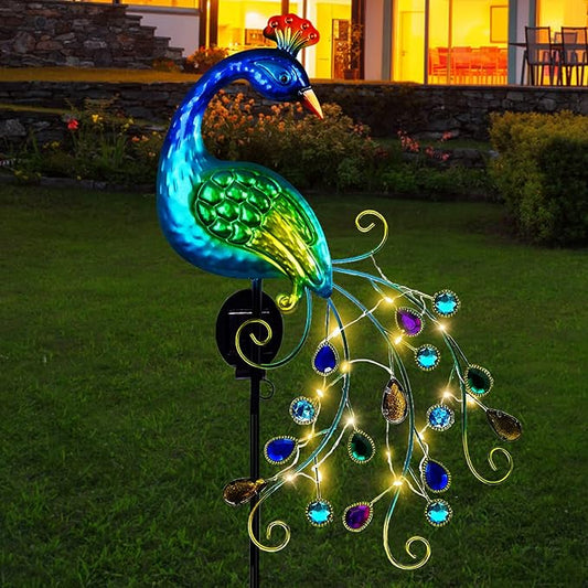 DREAMSOUL Metal Peacock Garden Solar Lights Outdoor Decorative Garden Stake Lights- Waterproof Peacock Solar Landscape LED Path Light Patio Yard Lawn Outside Decoration-VerdiqueGarden
