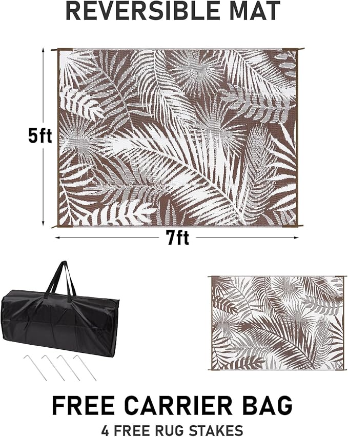 HiiARug Outdoor Rug 5x7Ft Outdoor Plastic Straw Rug Waterproof Outdoor Rugs for Patios Clearance Reversible Patio Mat Outdoor Carpet for Patio Camping Porch Deck RV Camper Backyard-VerdiqueGarden