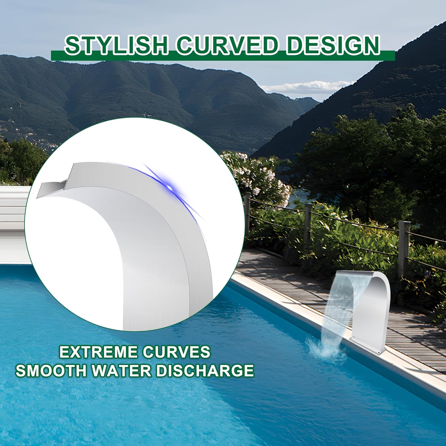 S-Shape Waterfall Spillway Ground Pool Fountain, LONGRUNNEW 304 Stainless Steel Outdoor Water Feature 24.13'' x 9.37'' x 15.39'' for Garden Decor, Landscape Accents & Patio Pond Water Feature-Large-VerdiqueGarden