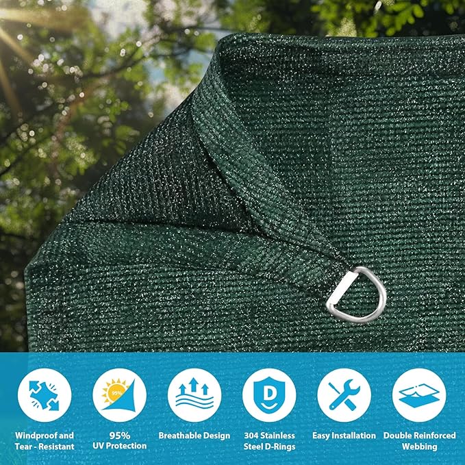 Amagenix Sun Shade Sail 11'X11' Curved Edge Outdoor Shade Canopy Dark Green Breathable 95% UV Block Shade Cloth for Patio Garden Backyard (We Make Custom Size)-VerdiqueGarden