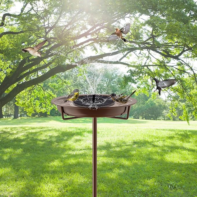 Metal Bird Bath for Outside, 36.2" Height Birdbath Bowl Standing Bird Feeders for Outdoors with 4 Prongs Base Stake, Freestanding Birdfeeders for Garden Yard Lawn Decor (Brown)-VerdiqueGarden