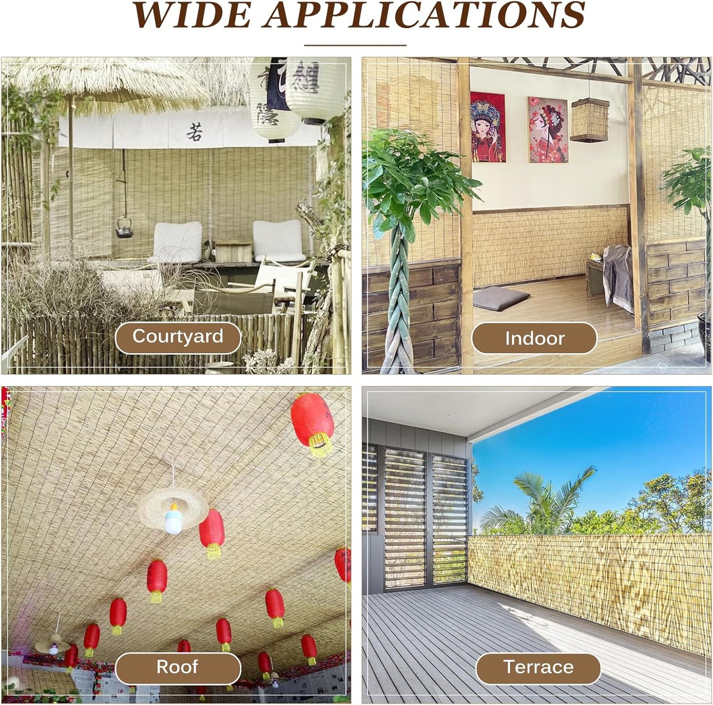 Natural Reed Fencing Rolls: Privacy Bamboo Fence 3/4/5/6ft High Roll Reed Screen, Decorative Bamboo Fencing for Outdoor Balcony Patio Garden Backyard,with Cable Zip Ties(Nature, 4x10ft)-VerdiqueGarden